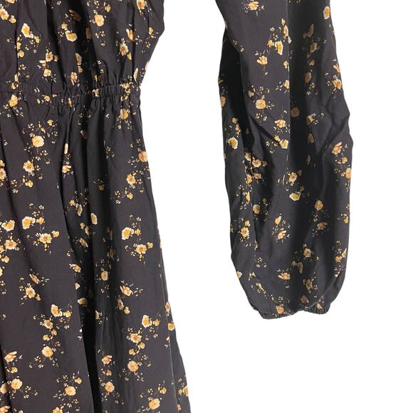 Rails Sal Black Floral Print Button Front Long Sleeve Midi Dress Size XS - Picture 11 of 16